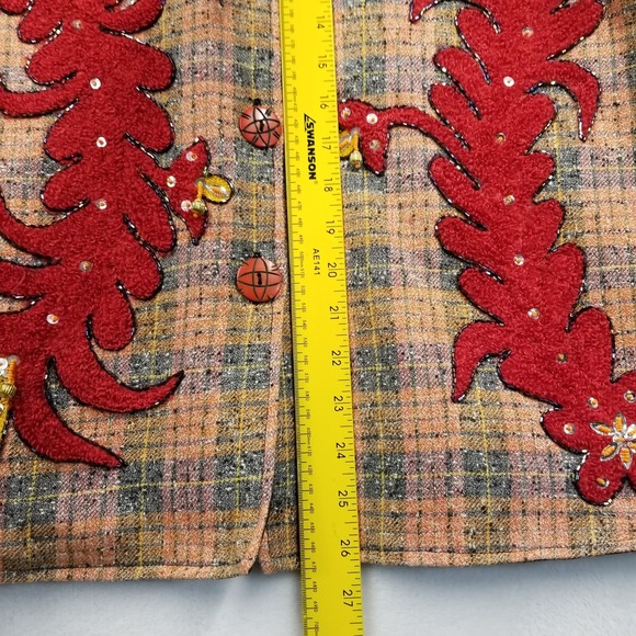 Vintage Alex Kim Jacket Women 2X Plaid Beaded Art to Wear Mandarin Collar Blazer - Picture 9 of 10